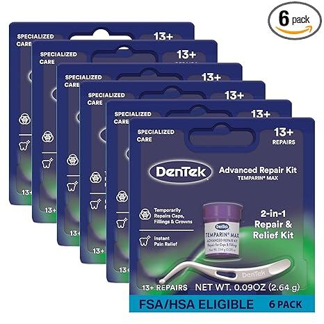 DenTek Temparin Max Dental Repair Kit, for Pain Relief & Temporary Repair, Pack of 6 Kits, 13+ Repairs per Kit