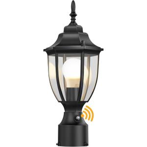 Lamomo Dusk to Dawn Outdoor Post Lights, Waterproof Aluminum Lamp Post Light Fixture, Lamp Posts Outdoor Lighting Pole Lantern for Yard Patio Pathway Garden (15.5Inch-1Pack, Black)