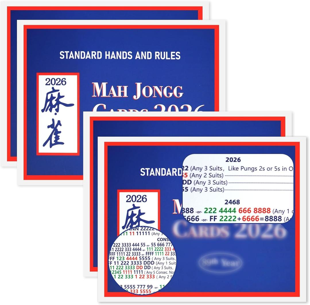 Foleto 4Pcs 2026 New mah-Jong Cards Guide Rules American Official Revision | Mahjong 2026 Mahjong Card - Large Print