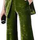 Women's 2 Piece Velvet Suit Office Work Suit Notch Lapel Double Breasted Blazer Pants Business Suits Set for Women (Medium)