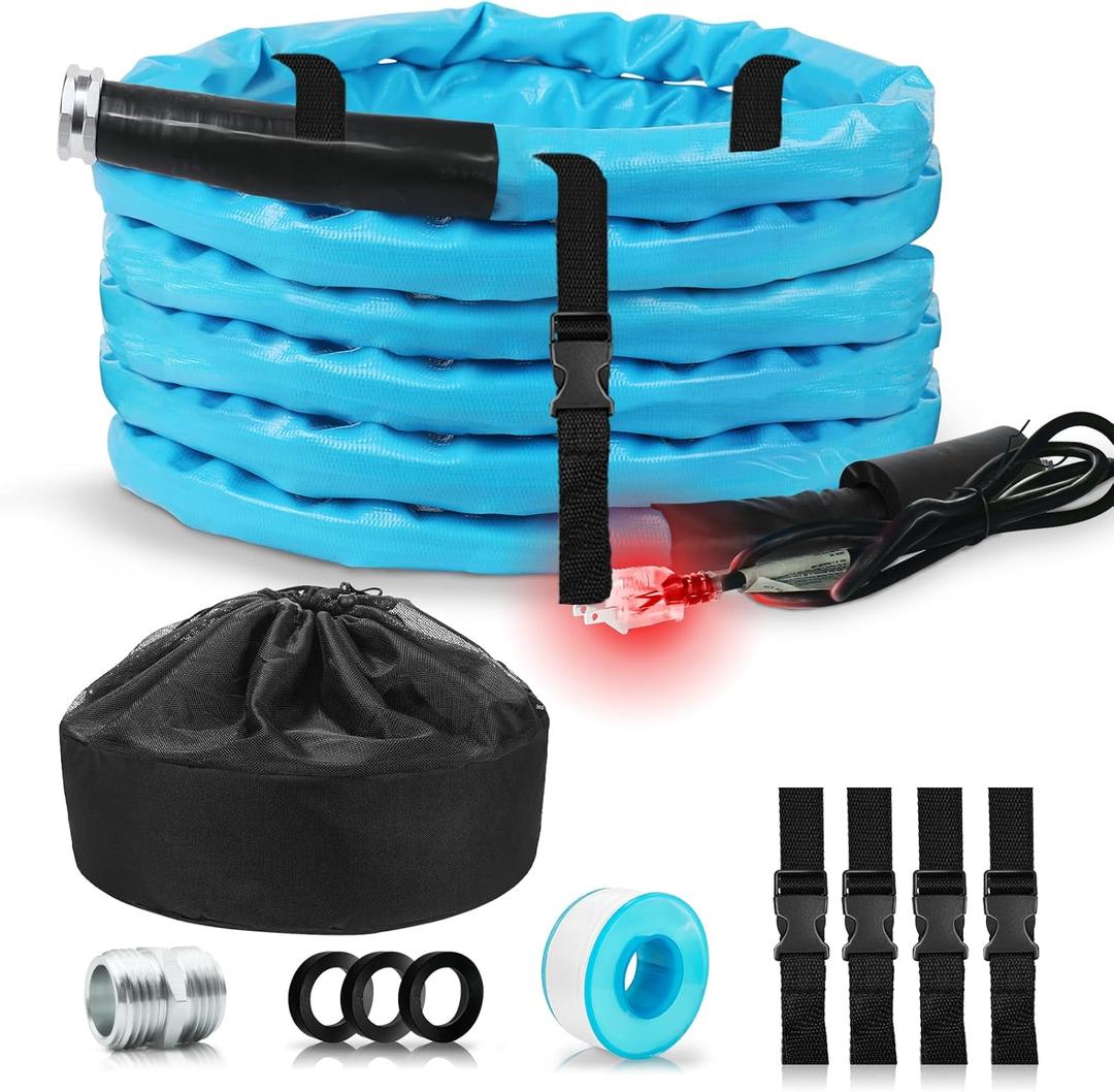 Heated Water Hose for Rv (30ft L x 5/ 8"ID) 4.0 Upgraded Function with Energy Saving Thermostat to Keep Drinking Water Running in down to -45℉, Designed for RV Campers, with Storage Bag, Anti-Freeze