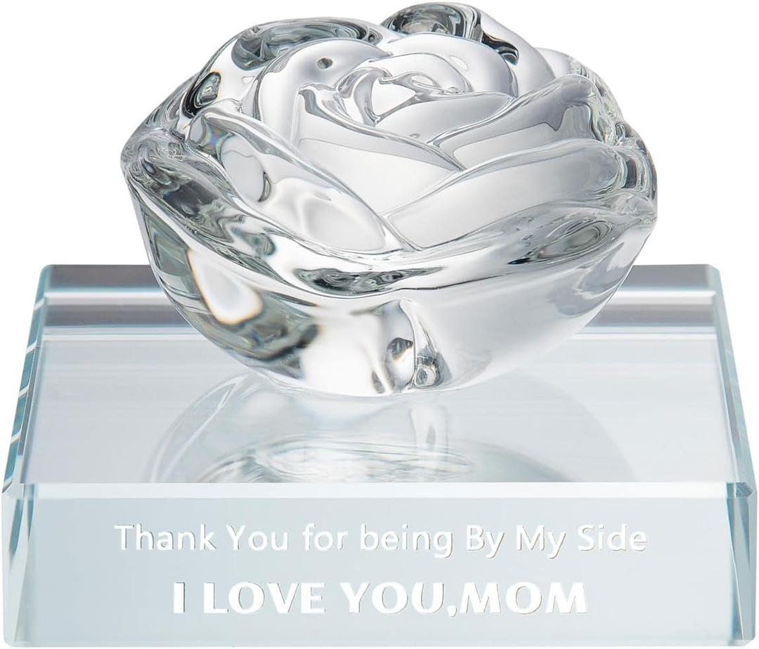 PEEYHONY Gifts for Mom, Mothers Day Unique Crystal Rose Figurine Ornament with Laser Text Gift from Daughter and Son, Thanksgiving Valentines Christmas Birthday Love Gift for Mother