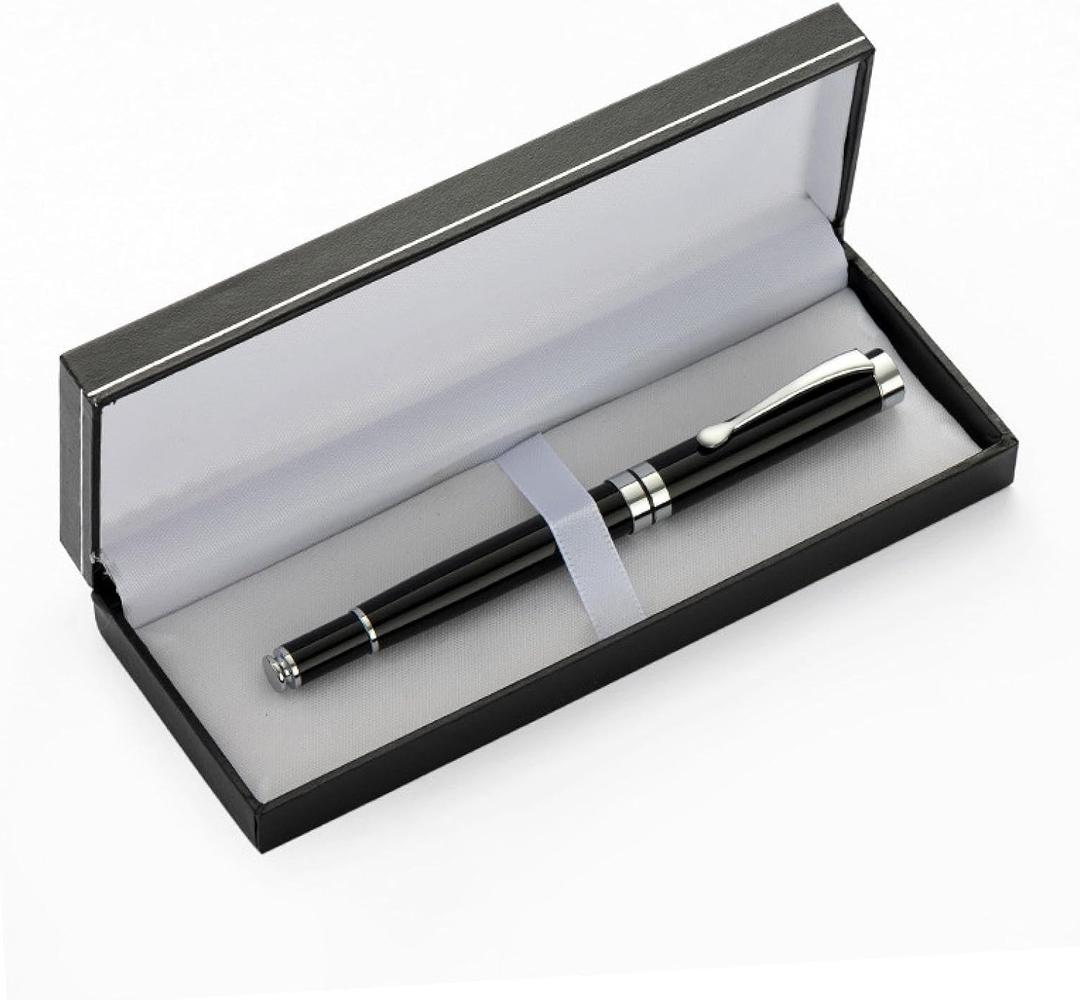 Metal 26 Bright Tip Fountain Pen Black Gift Box Set Business Advertising Gift Fountain Pen 2pcs (black silver clip)