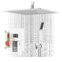 SR Sun Rise 12 Inch Ceiling Mounted Shower System Rain Mixer Combo Set Rainfall Shower Head System Faucet Trim Repair Kits Polished Chrome Rough-in Valve Body and Trim Included