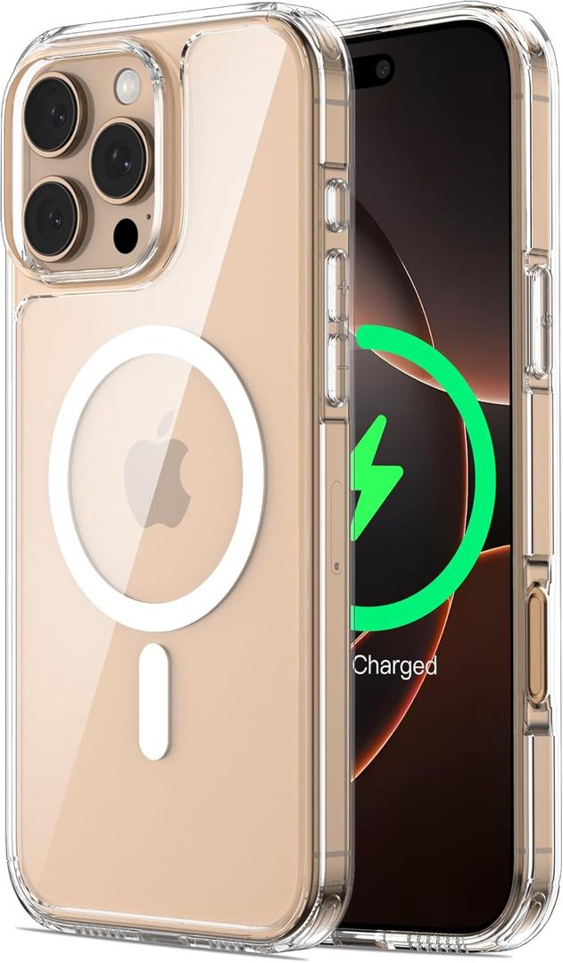 ORNARTO Magnetic for iPhone 16 Pro Max Case, Compatible with MagSafe, Mil-Grade Protection, Anti-Yellowing Slim Shockproof Phone Case Cover with Upgraded 2-Layer Air-Buffer Corners-Clear
