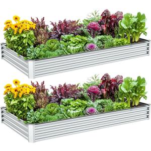 2PCS 8x4x1FT Galvanized Raised Garden Bed, Galvanized Planter Raised Garden Boxes Outdoor, Large Metal Raised Garden Beds for Vegetables-Silver