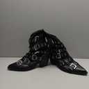 Women's Multi-Buckle Pointed Toe Ankle Boots 6.5cm Chunky Mid Block Heel Booties Size 6-12 US (Black Matte)