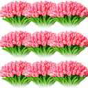 Jexine 100 Pcs Artificial Real Tulips Fake Artificial Tulip Flower Bulk Bouquet with Stem for Table Centerpieces Wedding Bridal Easter Mother's Day Garden Home Decor, 13.4''(Purple Rose)