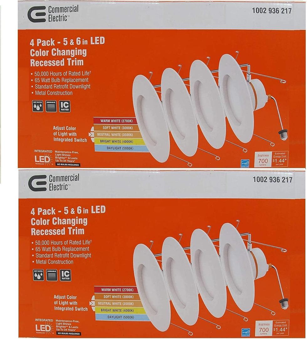 Commercial Electric 5/6 in White Integrated LED Energy Star Color Changing Recessed Trim Downlight 8 Pack