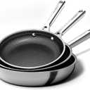 Nonstick 8 & 9.5 &11 Inch Frying Pans, Diamond-Titan Hybrid Ceramic Stainless Steel Pan, Skillet with Stay-Cool Handle, PTFE/PFAS/PFOA Free, Induction Compatible, Dishwasher & Oven Safe