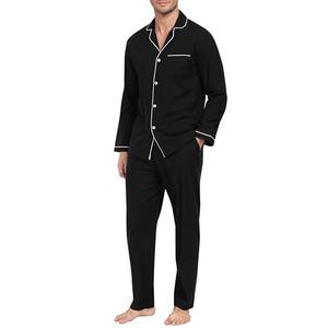 MoFiz Men's Cotton Christmas Pajamas Sets Sleepwear Long Sleeve Button Down Pajamas For Men, Black, XL