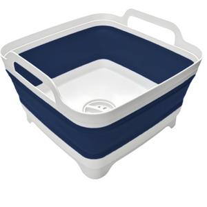 Collapsible Wash Basin 9L, Foldable Dish Tub with Drain Plug, Portable Collapsible Dish Basin, Camping Sink for Washing Dishes, Laundry & Kitchen Use (Navy Blue)