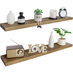 BGMG Floating Shelves for Wall 48 inch Long Set of 2,Wide Rustic Wooden Wall Shelves for Bathroom Living Room Bedroom Kitchen Farmhouse-48x6.7x1.25 inch- Dark Walnut