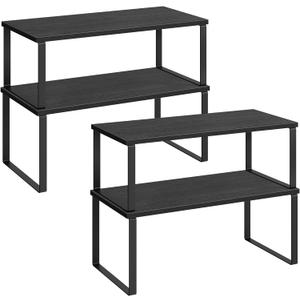 SONGMICS Cabinet Organizer Shelf, Set of 4 Kitchen Counter Shelves, Kitchen Storage, Spice Rack, Stackable, Expandable, Metal and Engineered Wood, Ink Black and Ebony Black UKCS028B01 (15.6"W)