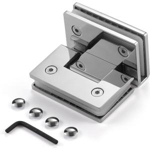 Ranbo Heavy Duty 90 Degree Shower Glass Door Hinge, Solid 5mm 304 Stainless Steel, Glass-to-Glass Mount,for 5/16"-1/2" (8mm-12mm) Frameless Doors, One-Piece Precision Cast, Polished Chrome, 1 PC
