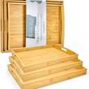 Bamboo Serving Tray with Handles Set of 3 - Decorative Wooden Trays for Eating, Working, and Storing, Suitable for Use in Bedroom, Living Room, Kitchen, Bathroom, Outdoor Scenarios and More