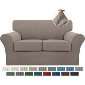 Turquoize 3 Piece Sofa Covers for 2 Cushion Couch Sofa Slipcover Soft Couch Cover for Dogs-Washable Sofa Furniture Covers with 2 Individual Cushion Covers, Thick Jacquard Fabric (Loveseat, Taupe)