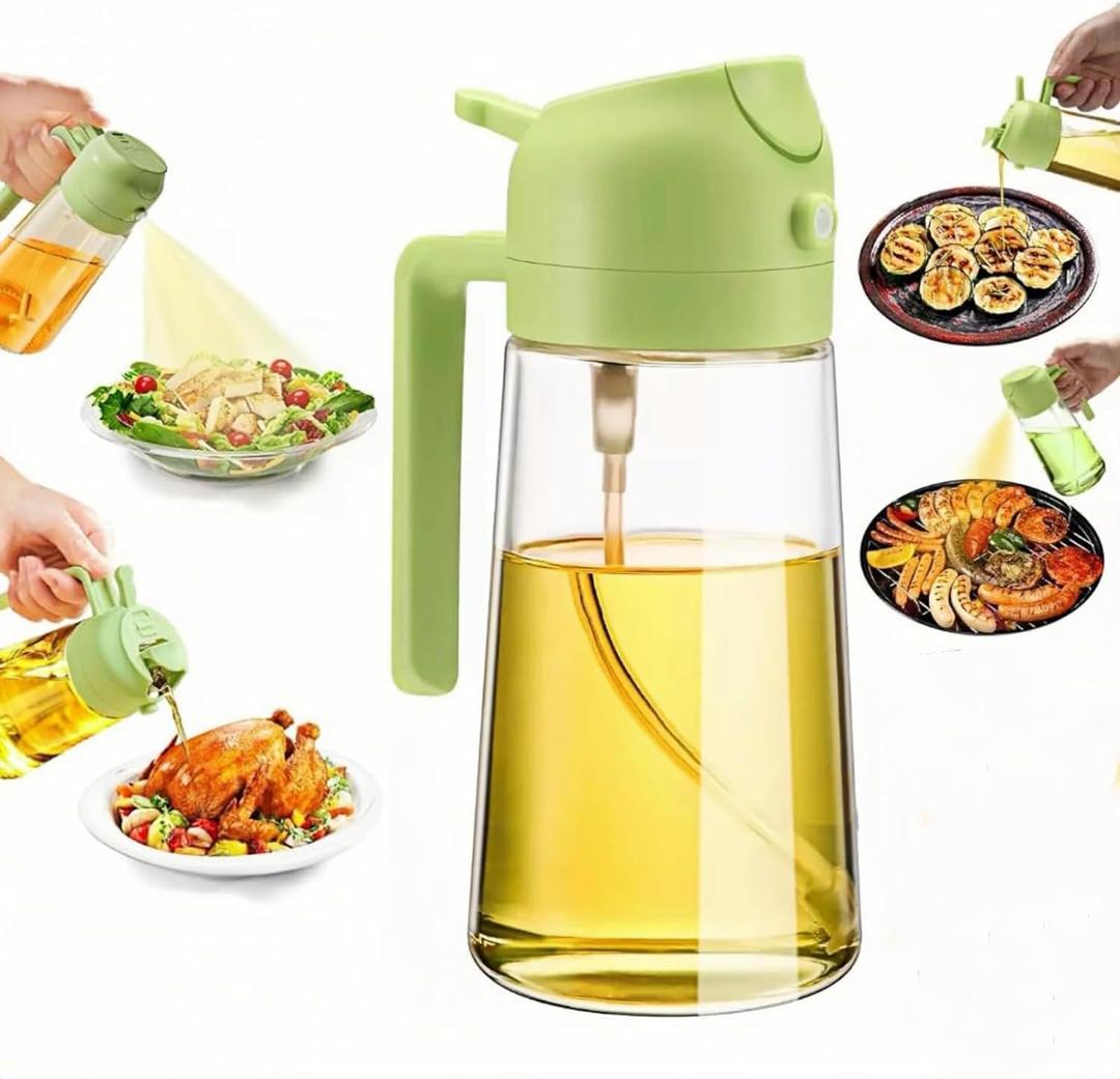 Oil Dispenser Bottle for Kitchen - 16oz / 470ml Olive Oil bottle - 2 in 1 Olive Oil Dispenser & Oil Sprayer - Oil Sprayer for Air Fryer Cooking, Salad, Barbecue (Green)