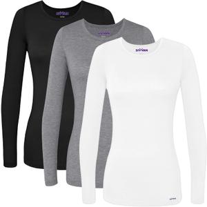 Sivvan Scrubs for Women - Long Sleeve Comfort Underscrub Tee 3-Pack (X-Small, Black / Dark Marl Grey / White) Sivvan Scrubs for Women - Long Sleeve Comfort Underscrub Tee 3-Pack (X-Small, Black / Dark Marl Grey / White)