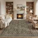 WITSHOCK 9x12 Area Rugs for Living Room: Washable Rugs Vintage Large Carpet for Bedroom Office Dining Room Nursery, Non Slip Stain Resistant Soft Thin Retro Floral Rug, Dark Brown