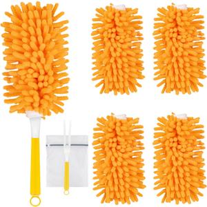 4 Pack Reusable Duster Refills Compatible with Swiffer Hand Duster, Washable Microfiber 360 Heavy Duty Dusters Refills for Dusting Cleaning(Include 1 Handle & Laundry Bag)