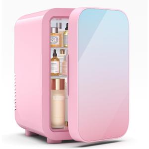 BEICHEN Mini Fridge, 6 Liter/8 Can Skincare Fridge, 110V AC/DC Portable Thermoelectric Cooler & Warmer for Skin Care, Cosmetics, Beverage, Food, Great for Bedroom, Office, Dorm (Pink)