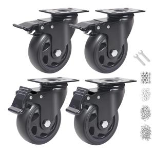 4 Inch Caster Wheels 2000lbs,Casters Set of 4,Heavy Duty Plate Casters with Double Ball Bearings,YAEMIKY Premium Polyurethane Swivel Caster Wheels for Cart,Furniture,Workbench16pcs Screws Included
