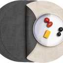 Myir JUN Round Placemats Dual Sided, Faux Leather Place Mats Set of 4 Indoor Placemats for Dining Table Outdoor Placemats Non-Slip Washable Table Mats (Gray Cream-White, Set of 4)