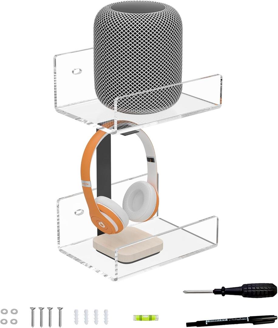 5'' Clear Acrylic Wall Shelf 2 Pack, 5 Inch Small Wall Shelves Display for Small Space