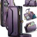 Wallet Case Compatible with iPhone 16 6.1" RFID Blocking 7-Card Holder Soft PU Leather Magnetic Snap Shoulder Strap Zipper Pocket Phone Case Fit for iPhone 16 for Women - Purple