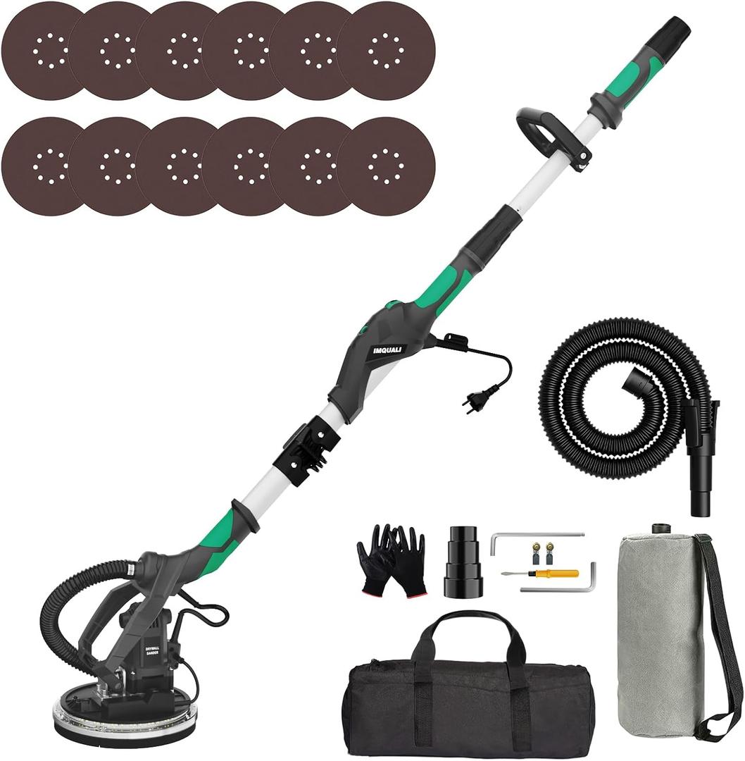 Drywall Sander with Vacuum Dust Collector(02/11/2025 Upgraded) 8-Amp Popcorn Ceiling Removal Tool with 7 Variable Speed 800-1800RPM, Extendable Handle, LED Light, 12pcs Sanding Discs, Red