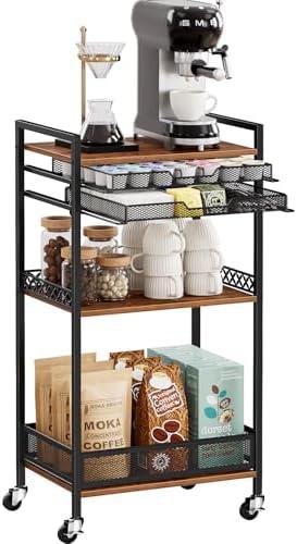 Plaviya K Cup Holder Cart, Coffee Station Organizer for Nespresso Vertuo Capsule and K Cup Capsule, Multi-Functional Coffee Bar Cart Accessories Organizer with Wheels for Living Room, Kitchen