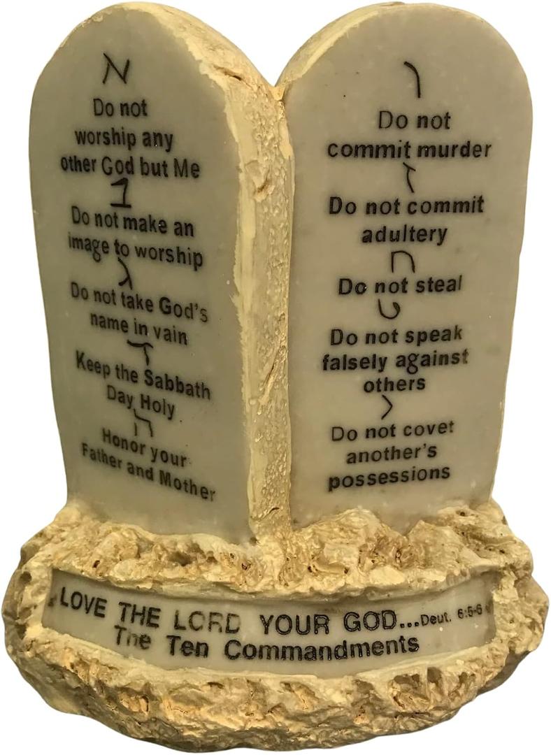 The Ten Commandments Tabletop Decor Stone Replica Statue with Scripture - 4.2 Inches Tall The 10 Commandments Decor for Home or Office.