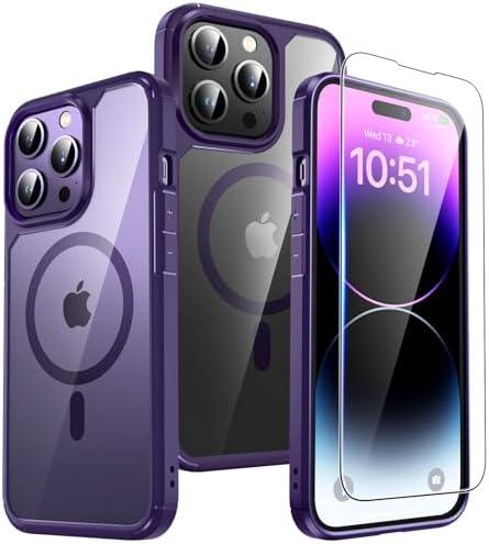 TAURI 3-in-1 Magnetic for iPhone 14 Pro Max Case, [Designed with Magsafe] with 2 Screen Protector, Shockproof Case for iPhone 14 Pro Max, Purple