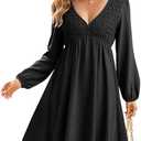 BerryGo Women's Casual Long Sleeve Babydoll Flowy Dress V Neck Swing Party Mini Dress with Pocket for Summer Beach 2025. Size M