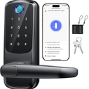 SohoTeco Keyless Entry Door Lock with Handle, Builtin WiFi Deadbolt, Smart Fingerprint Security Lock for Front Door, Support Doorbell Call and APP Unlock, Easy Installation, Matte Black