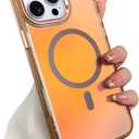 SAKUULO Magnetic Case for iPhone 16 Pro Max Compatible with Magsafe, Bling Laser Iridescent Florescent Crystal Sparkly Luxury Shockproof Protective Cover for Women Men, Gold