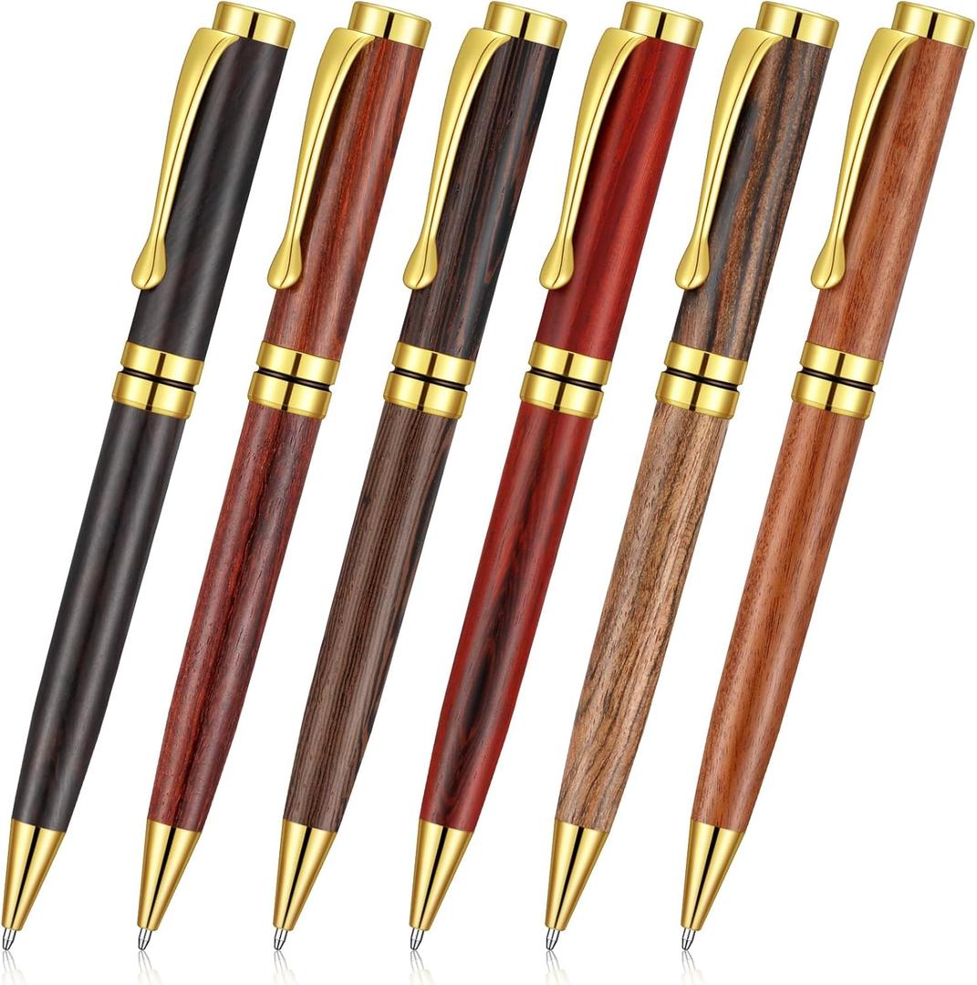 Yeaqee 6 Pcs Luxury Wood Ballpoint Pens 1.0mm Elegant Fancy Wooden Black Ink Pens Christmas Gift for Men Women Employee Teacher Journaling Executive Business