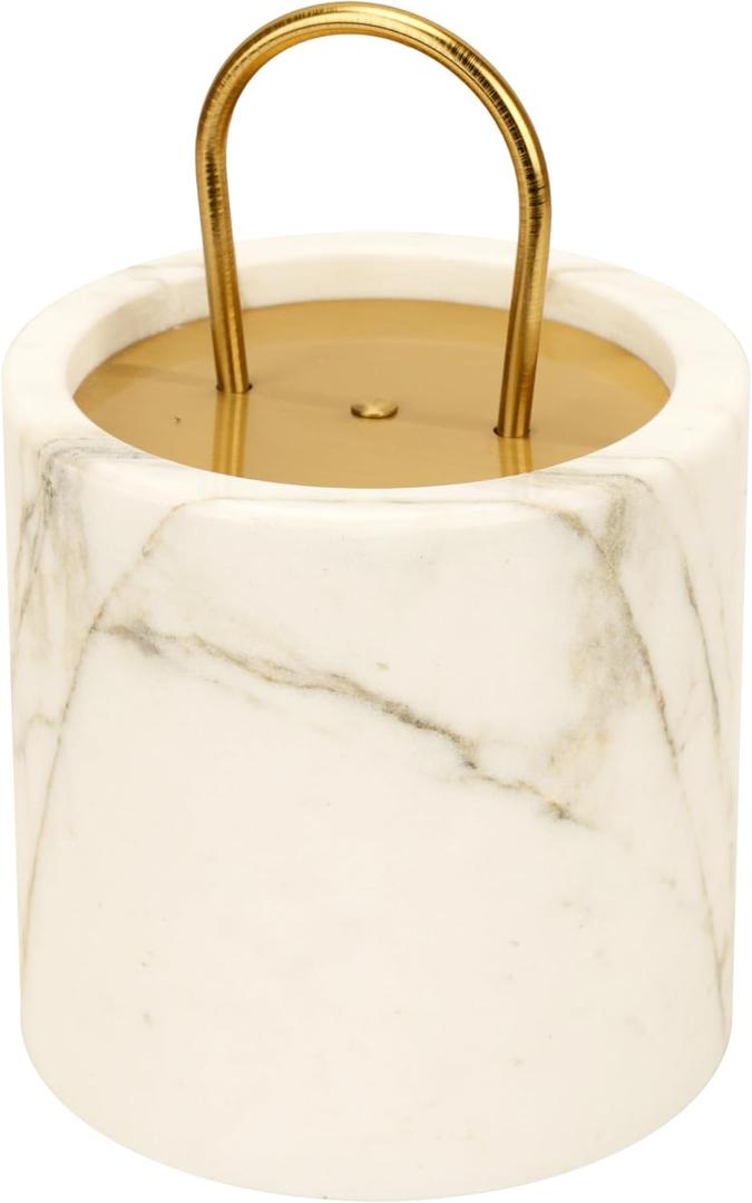 Spiretro Decorative White Marble Door Stop with Brass Handle  7.5" Tall, Weighted 10lb Cylindrical Doorstop with Soft Velvet Bottom for Non-Slip, Elegant and Durable Design for Home and Office Use