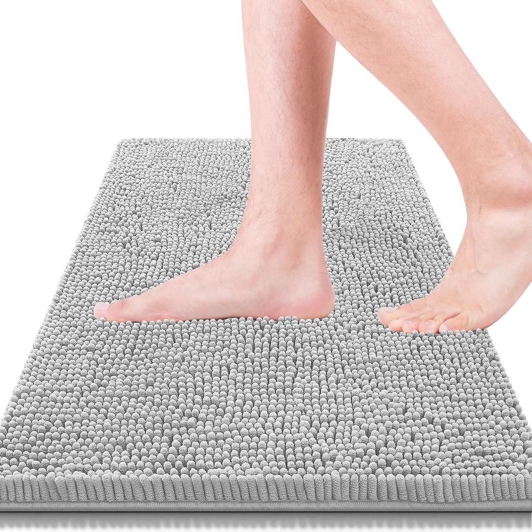 Bathroom Rugs 15x23,Super Absorbent Soft,Thick,Machine Washable Chenille Bath Mat,Non Slip Toilet Floor Rug,Bath Mats for Bathroom Floor, Home Decor Accessories,Grey