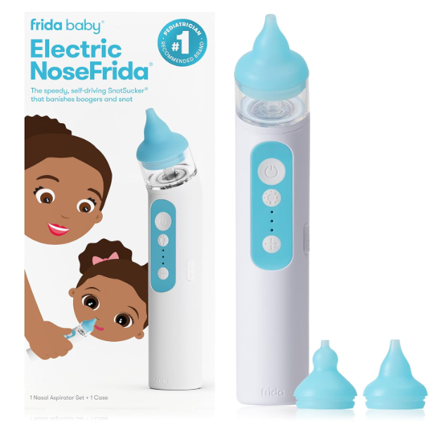 Frida Baby Electric NoseFrida Nasal Aspirator for Baby, Nose Sucker for Baby & Toddler, Upgraded Nasal Aspirator for Congestion + Allergy Relief with 3 Suction Levels, 2 Silicone Tips, USB