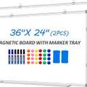 White Board Dry Erase Whiteboard for Wall 36" x 24" (2pcs) Aluminum Presentation Magnetic Whiteboards with Long Pen Tray, Hanging Whiteboard for Office, Meeting Room, Classroom, School & Home