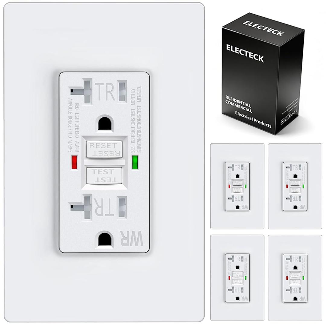 ELECTECK 5 Pack GFCI Outlets 20 Amp, Outdoor Weather Proof (WR), Self-Test GFI Receptacles with LED Indicator, Ground Fault Circuit Interrupter, Screw less Wall plate Included, UL Listed, White