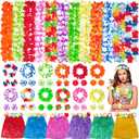 Hawaiian Leis Luau Party Decorations Set, 54Pcs Hawaiian Luau Party Supplies Flower Leis Necklaces Headbands Wristbands Grass Hula Skirt Lays Tropical Summer Beach Birthday Holiday Party Favors