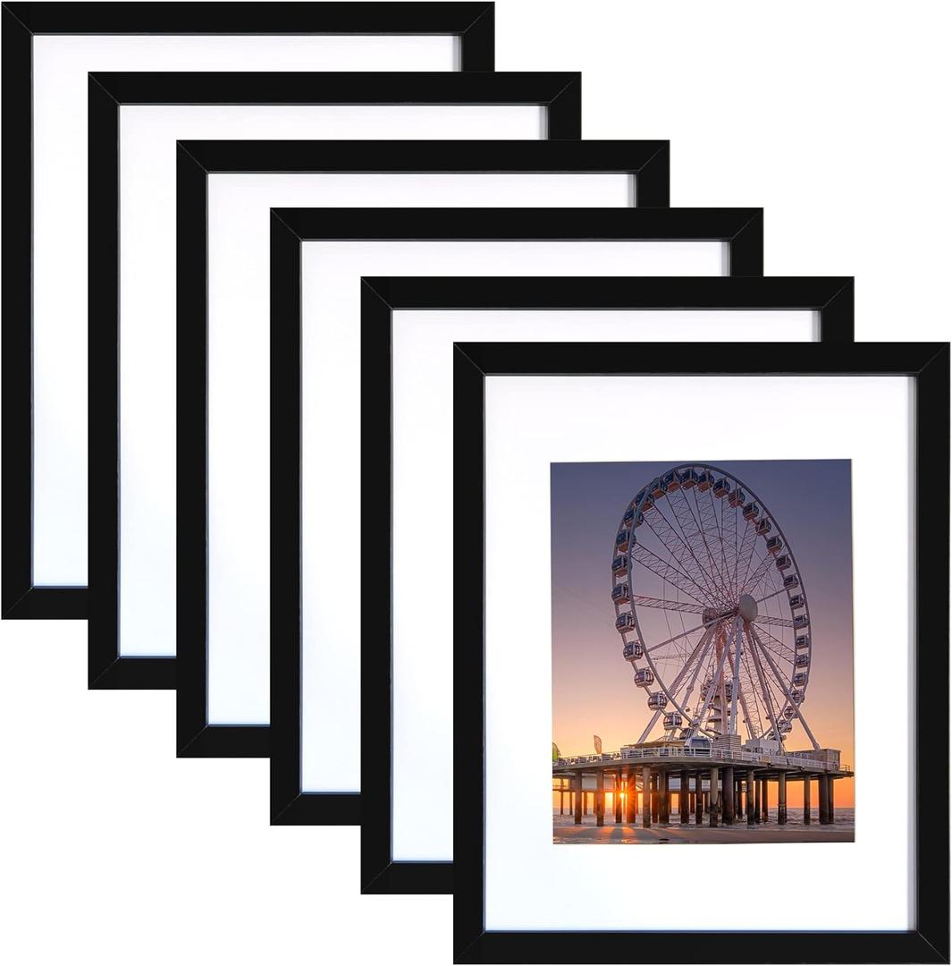 BESCRCL 11x14 Picture Frame Black Set of 6, Display Pictures 8x10 with Mat or 11x14 without Mat, Photo Frames for Wall Mounting