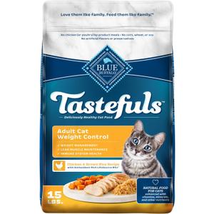 Blue Buffalo Tastefuls Natural Food for Adult Cats, Weight Control, 15-lb. Bag