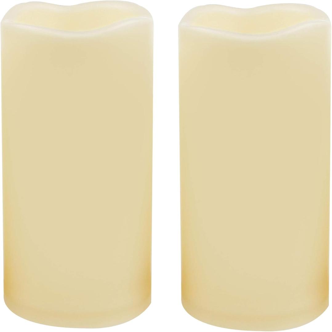 CANDLE CHOICE Waterproof Outdoor Battery Operated Flameless Candles with Timer Realistic Flickering Plastic Fake Electric LED Pillar Lights for Lantern Wedding Christmas Decorations 3x6 Inches 24 Pack (Ivory)