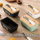 Ceramic Butter Dish with Lid and Knife, Butter Dish for Soft Butter, Butter Container with Double Silicone Sealing Wooden Lid for Kitchen Decor,Green, 11.8 OZ