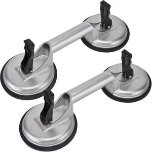 Heavy Duty Suction Cups - Aluminum Vacuum Handle Glass & Tile Lifter - Ergonomic, Reliable Suction for Lifting Large Glass, Tile, Marble, Floor, Dent Puller (2 Pack Silver)