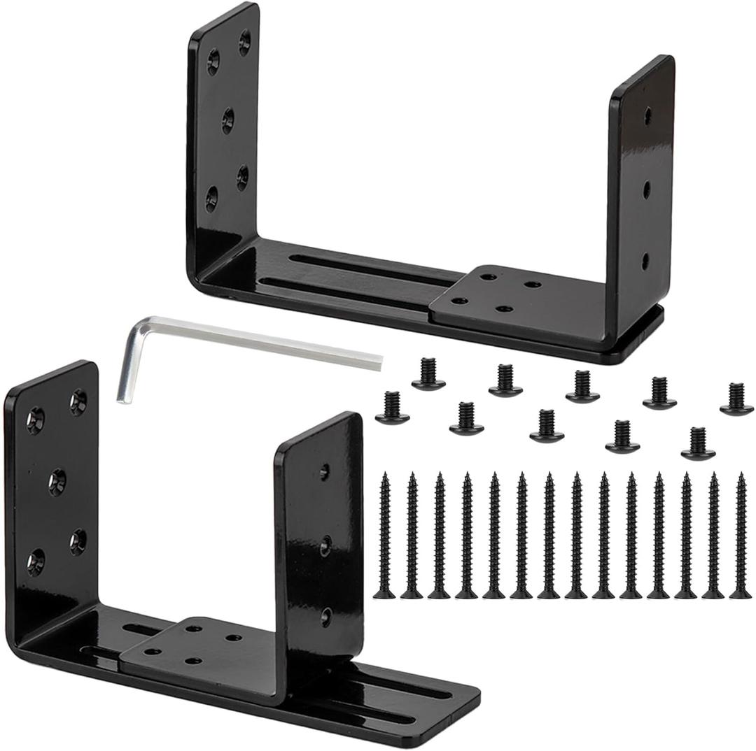 Adjustable Door Barricade Brackets, 2 x Door Security Brackets, Drop Open Bar Holder for Security Door, U Bracket Door Barricade Security Bar Bracket for Outswing Inswing Doors Gates 2x4 (Type U)